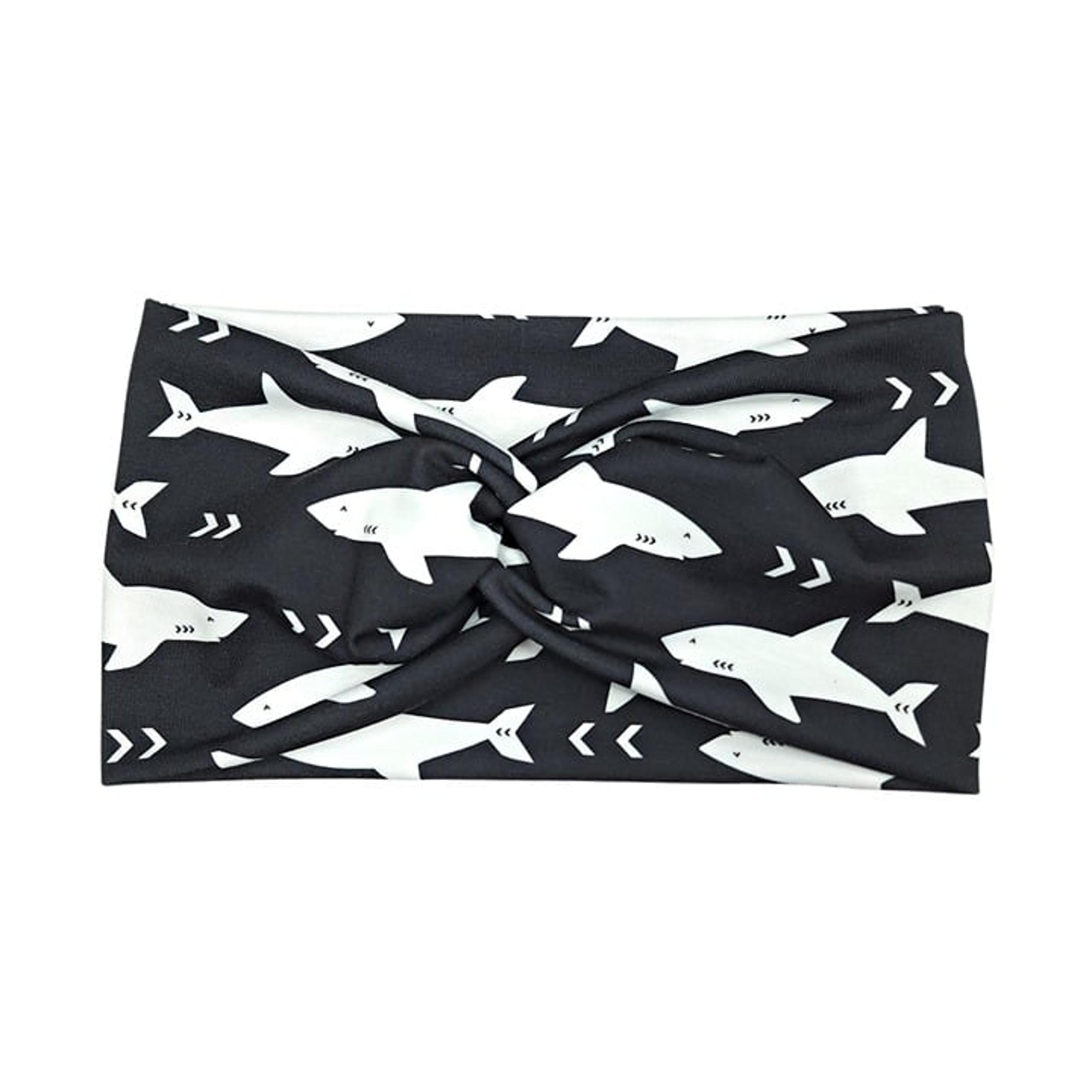 Wide Black Shark print Headband for Women