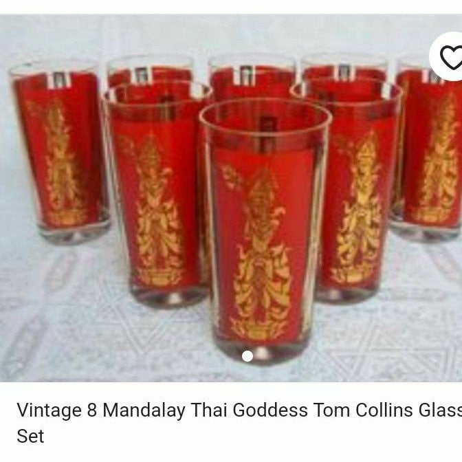 8 Vintage Mandalay Thai Goddess Glasses