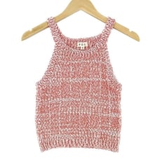 POL Halter Neckline Orange 2 Tone Knit Sleeveless Top