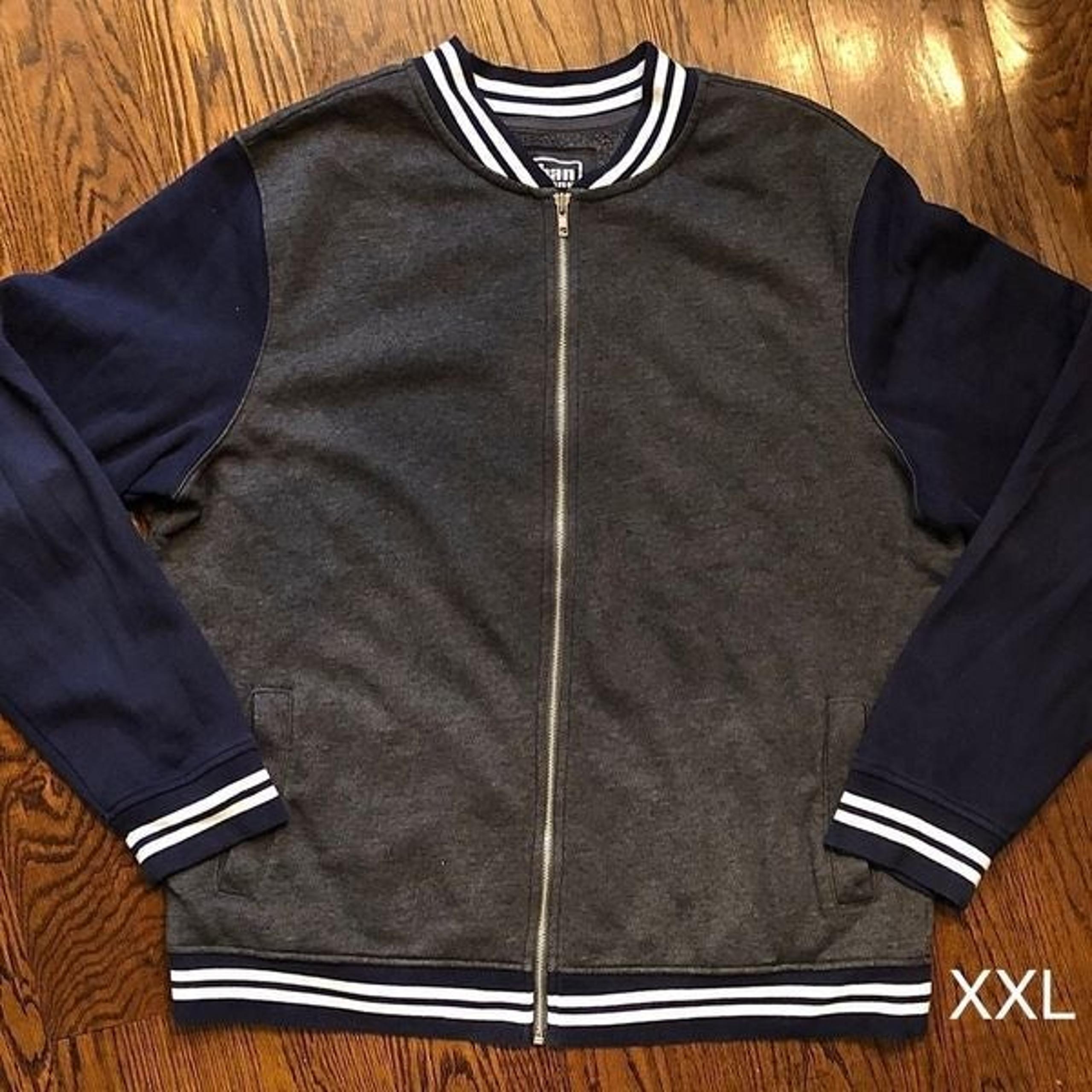URBAN PIPELINE Mens Grey Navy Raglan Full Zip Jacket Stripe Cuff Collar Hem XXL