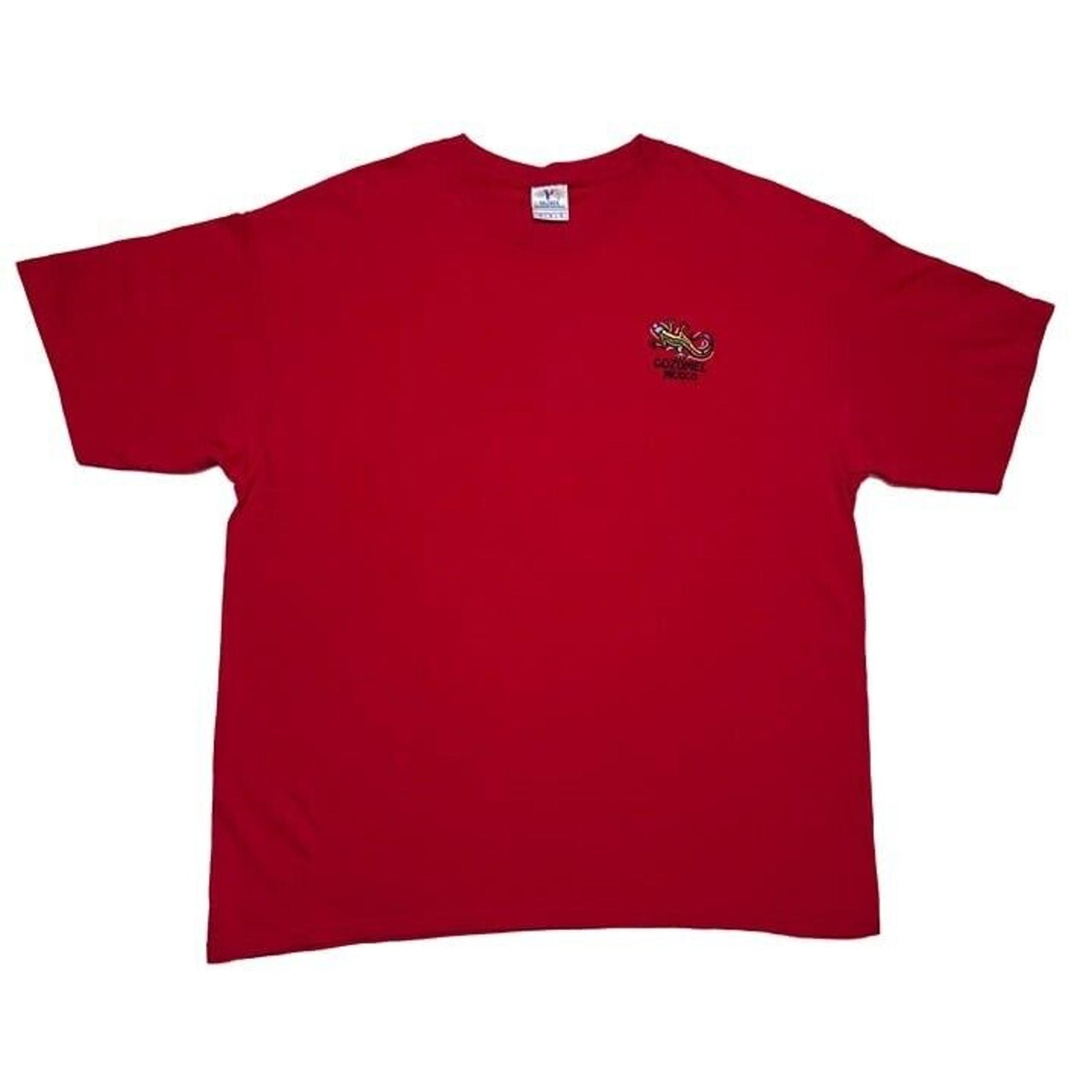 Cozumel Mexico Vintage Y2K Embroidered Lizard Shirt Red Men's XL Vacation