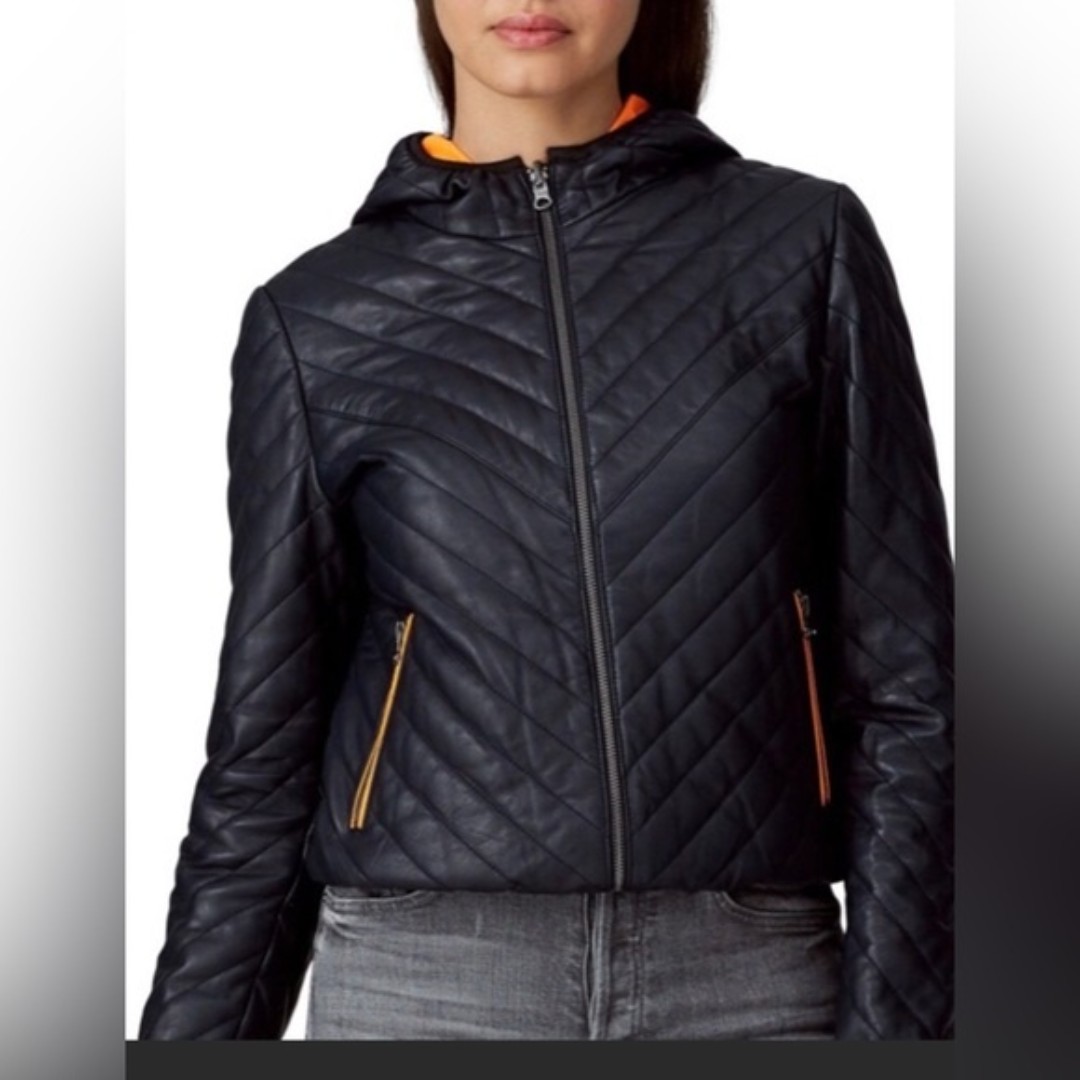 Samantha Sipos Leather Puffy Moto Jacket Reversible M