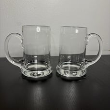 Pair/Set of 2 Clear Glass 5.5 Beer Mug Tankard Style Glasses Applied Handle