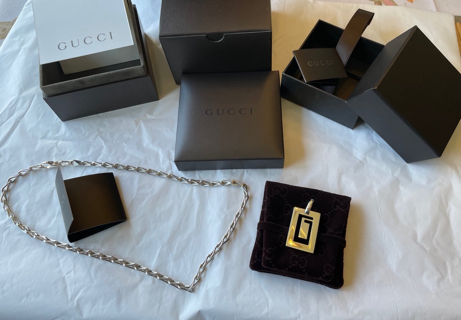 rare large 5.5 mm 22 inch sterling gucci chain unisex plus pendant