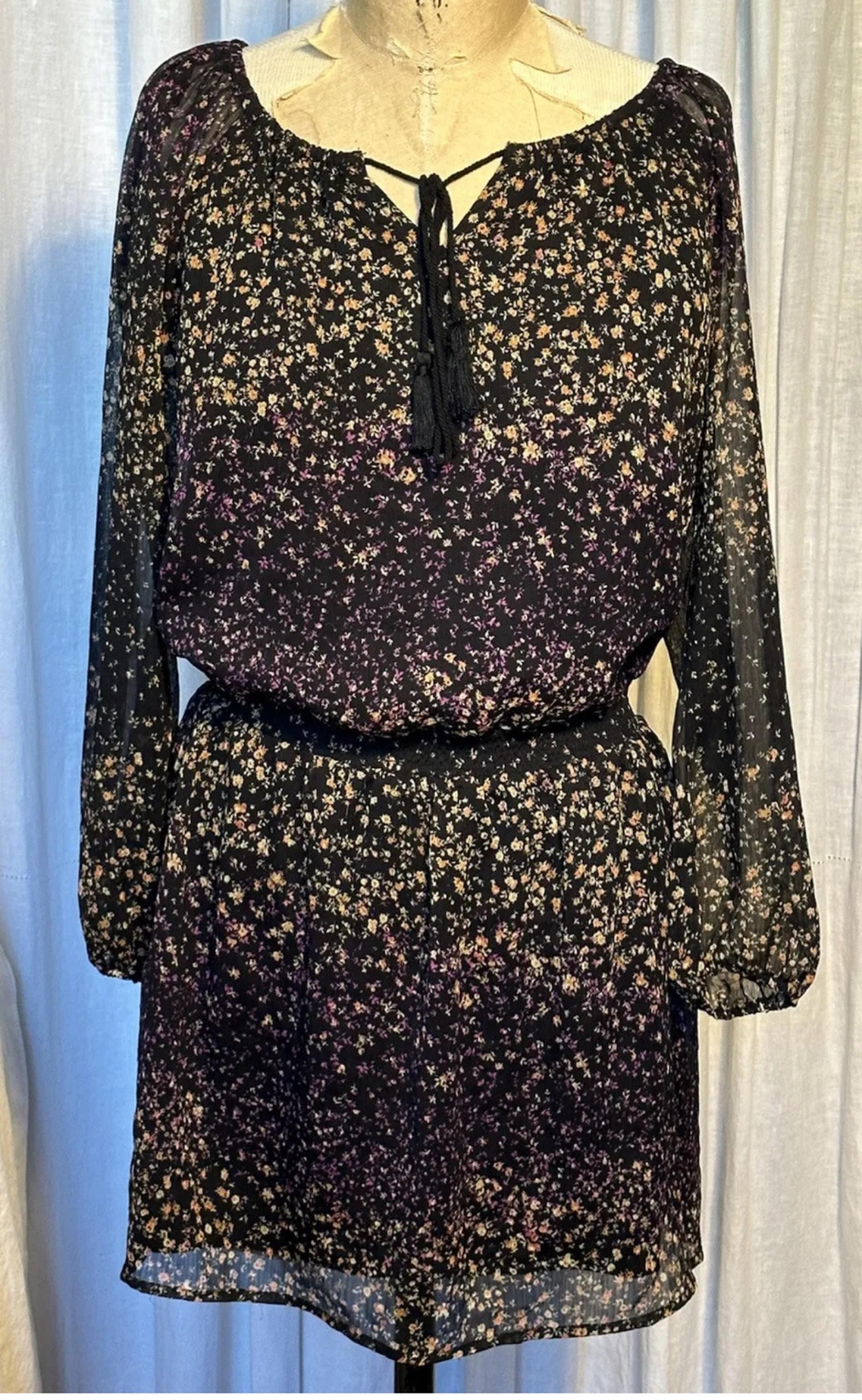 Jessica Simpson Women Juniors Boho Black Floral Mini Dress Size XS