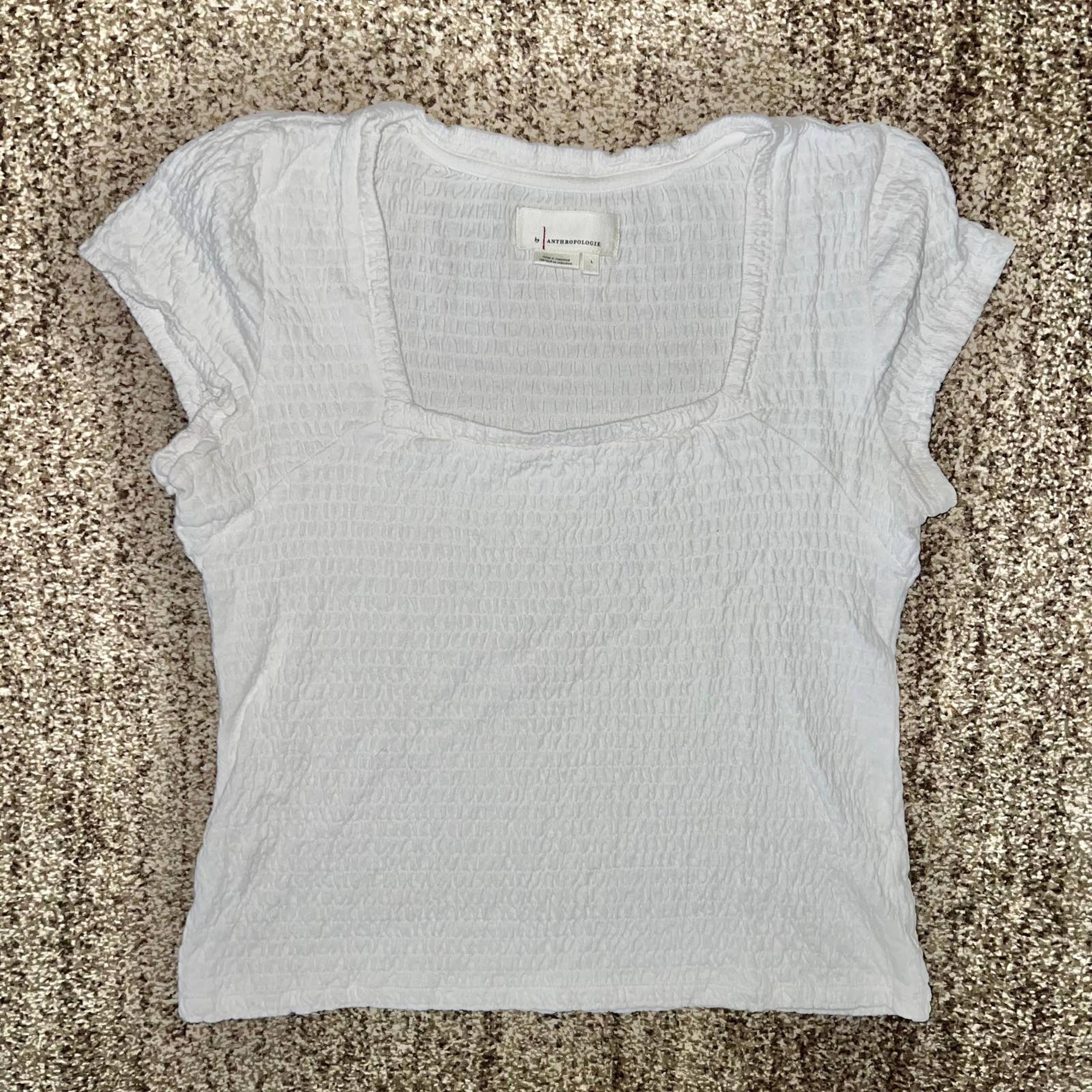 Anthropologie Women's White Ruffled Blouse Top