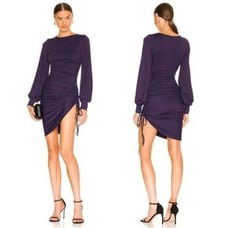Susana Monaco Gathered Long Sleeve Ruched Mini Dress XS Black Jersey Stretch NEW