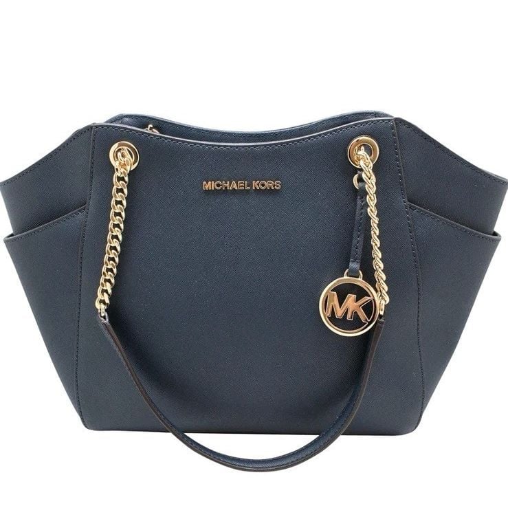 Michael Kors Jet Set Travel Tote Leather Bag - Purse Navy Blue NEW W/TAGS