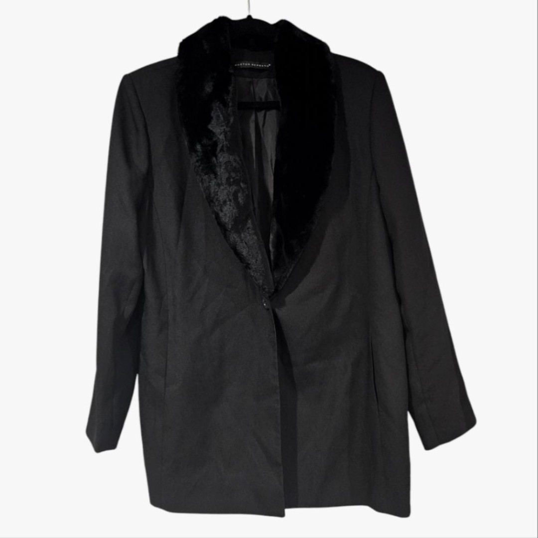 NEW VINTAGE Morton Bernard Faux Fur Collar Blazer Coat Jacket Size 14