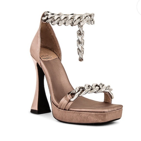 Jeffrey Campbell Silverlake Platform Heel in Taupe Satin Silver