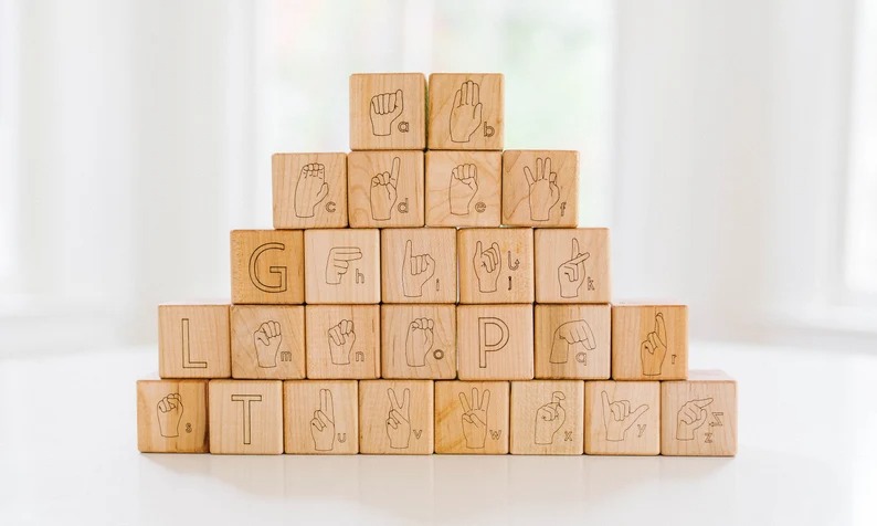 Sign Language Blocks - ASL learning toy - blocks for preschool and toddlers - Am