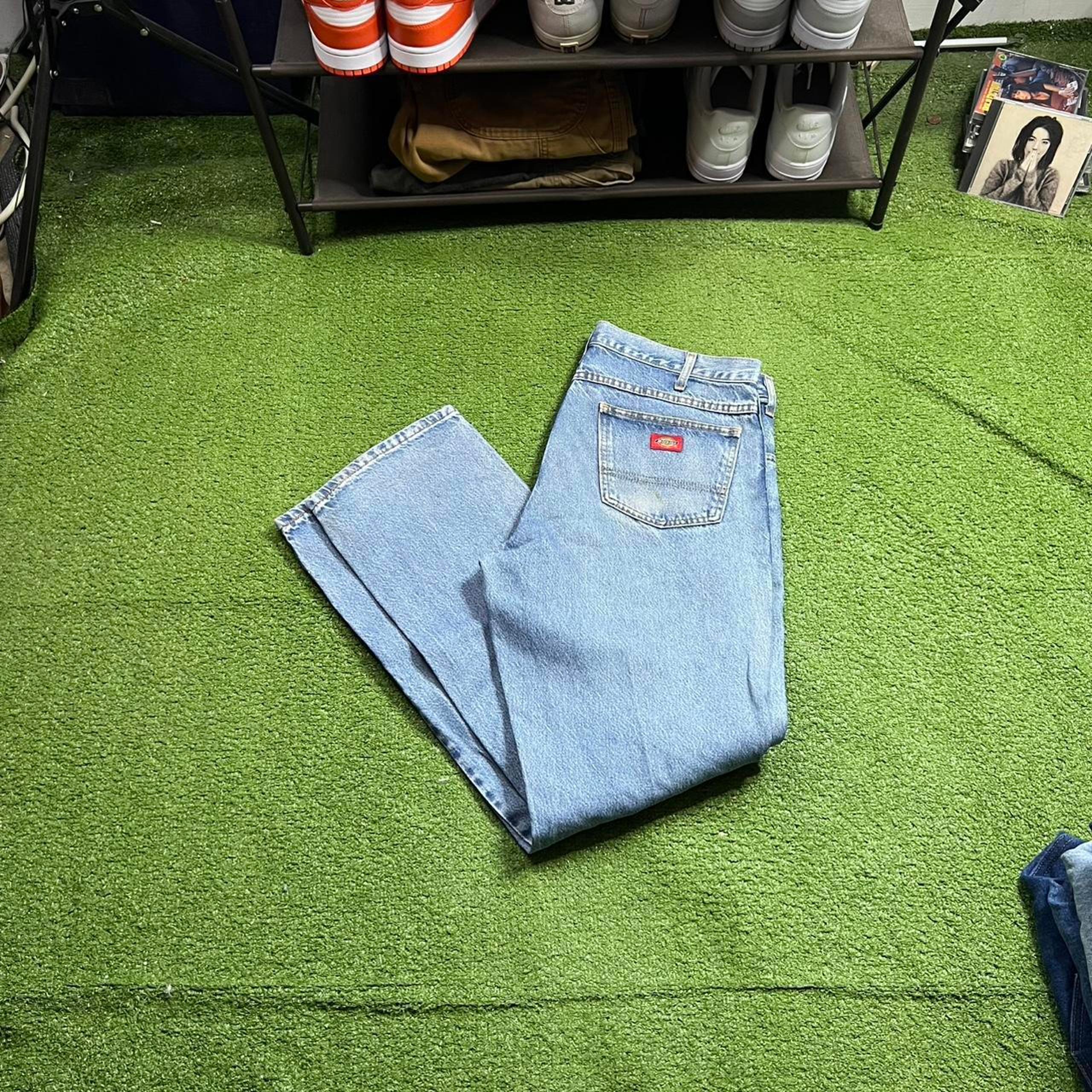 vintage dickies relaxed baggy fit faded blue jeans