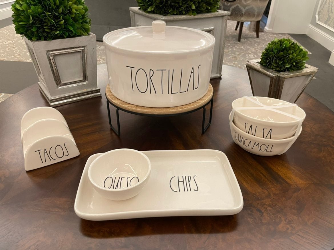 Rae Dunn TORTILLAS, TACOS, SALSA, GUACAMOLE, QUESO CHIPS Bundle