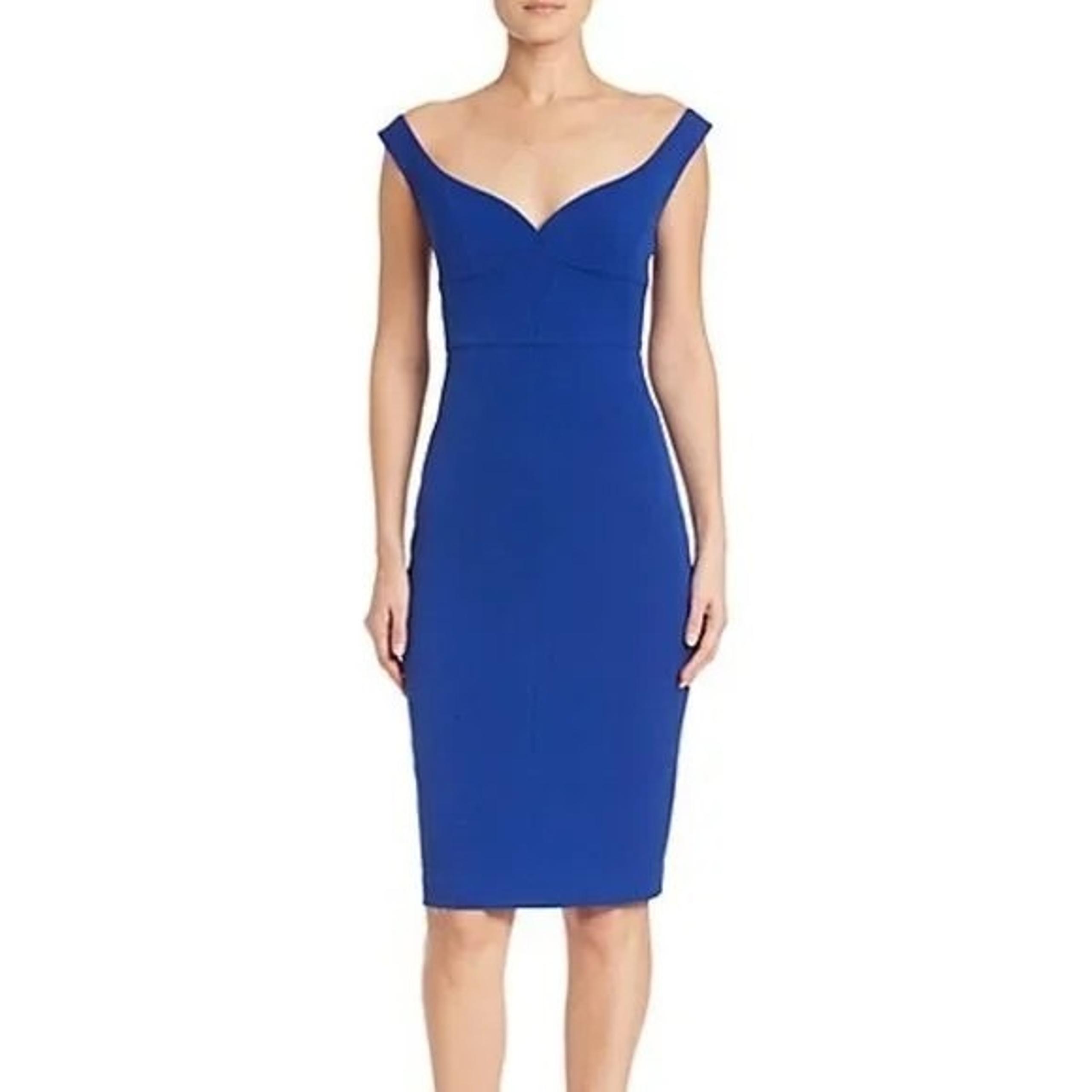 Black Halo Ally Sheath Cobalt Blue Cocktail Dress Size 6  Sweetheart Neckline