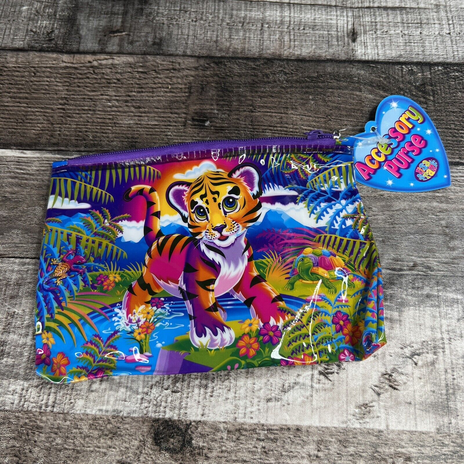 Vintage Lisa Frank Forrest Tiger Flowers Zipper Pouch Pencil Case Bag 7.5x5
