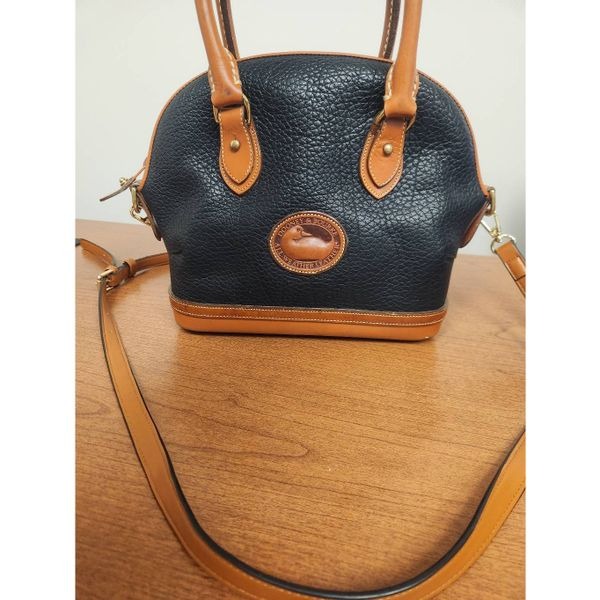 DOONEY&BOURKE Vintage 2-way bag, black pebbled leather, brown trim, and crossbod