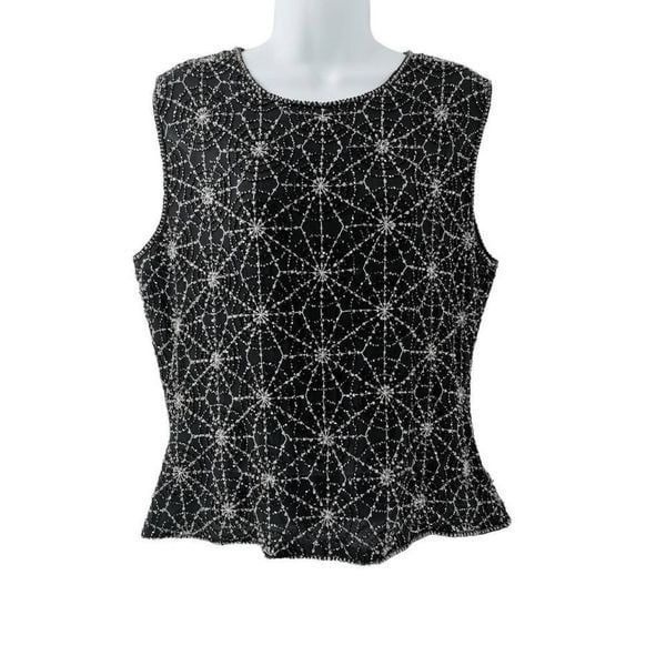 Vintage Black Silk Beaded Top | Cobweb Design | Papell Boutique Evening | Tag Si