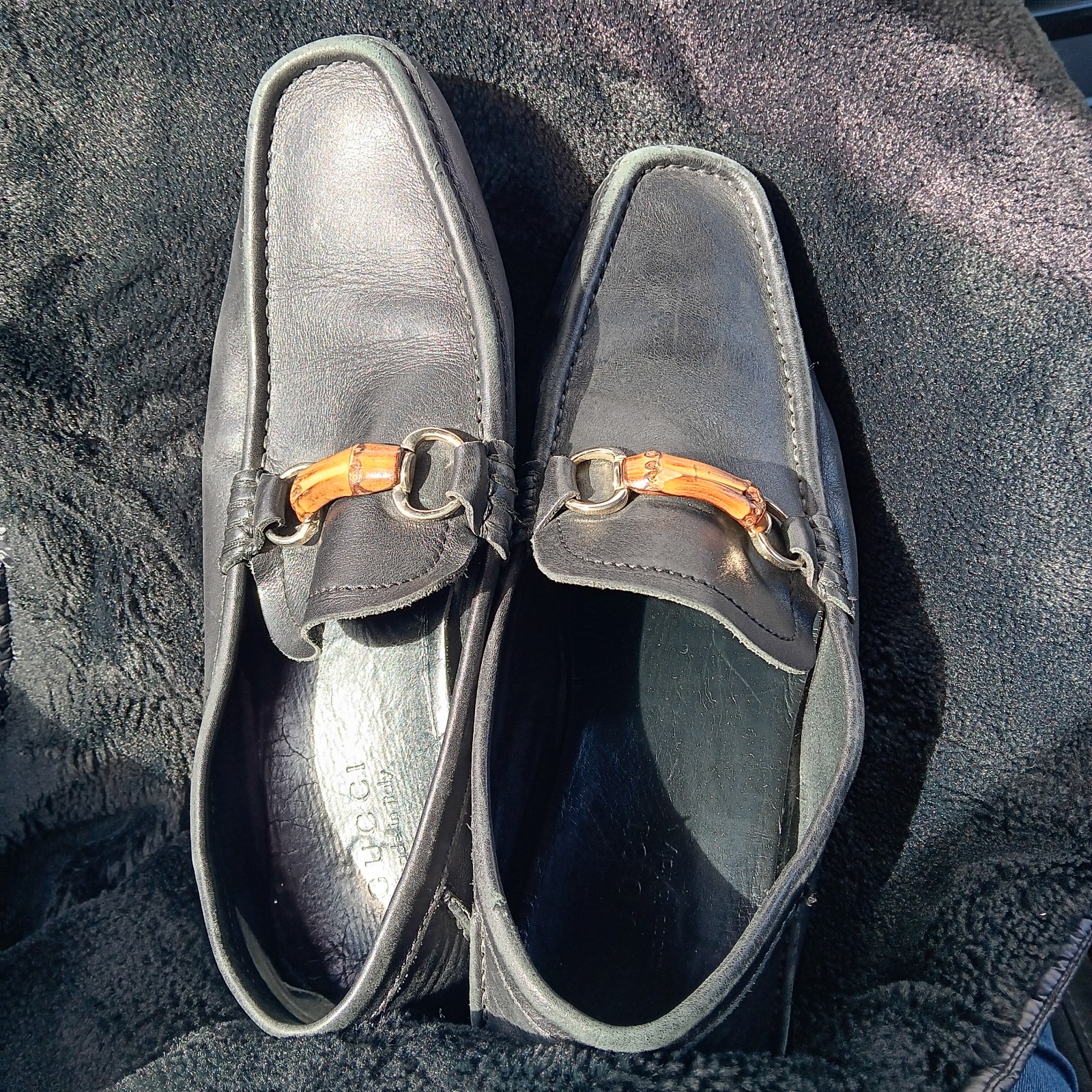 LoafersAuthentic Gucci Leather Driving Shoes Loafers with Bamboo Horsebit Size 9
