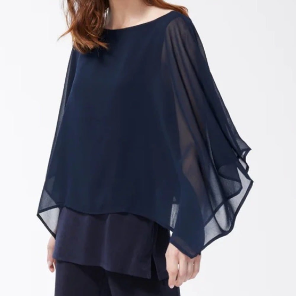 Chico's Travelers Chiffon Layered Top In Navy Size Large Chico's Size 2