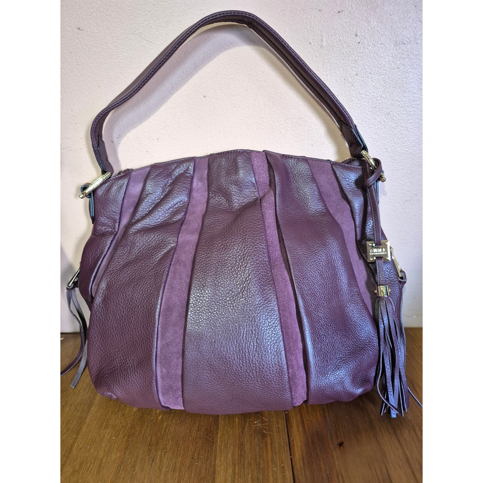 Aimee Kestenberg Genuine leather and suede hobo shoulder bag burgundy in color