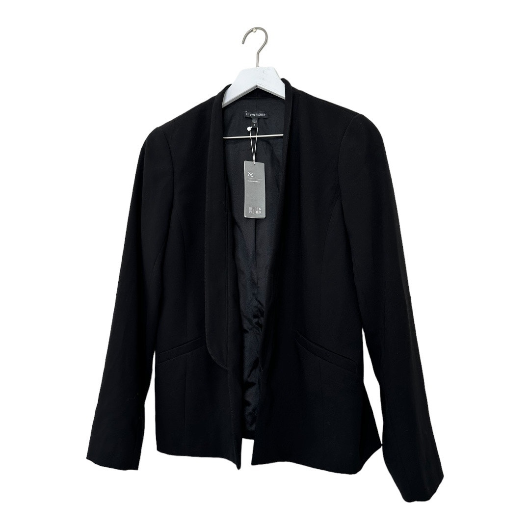 NWT Eileen Fisher Black Long Open Front Blazer Size 6