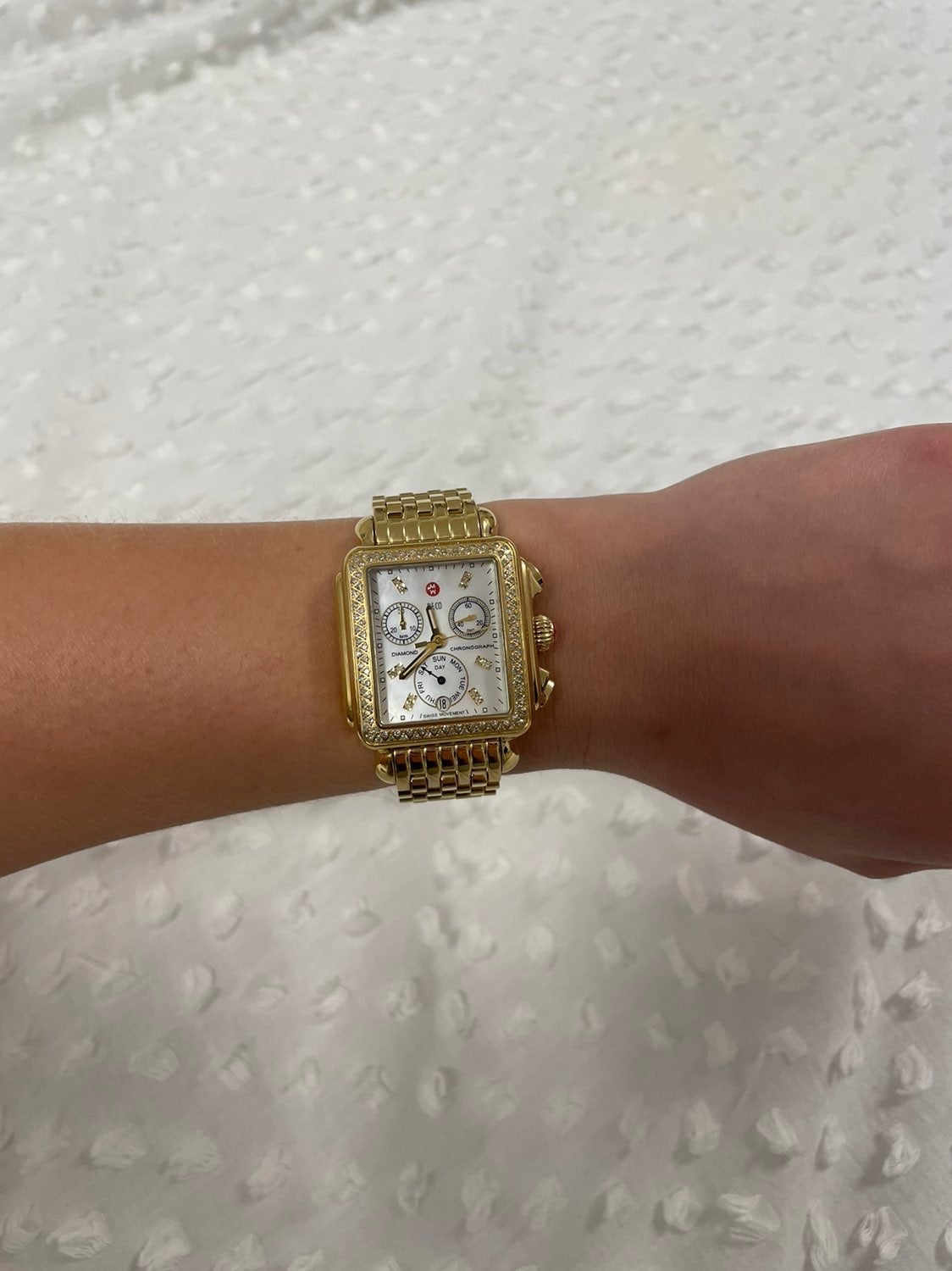 Michele deco gold diamond watch
