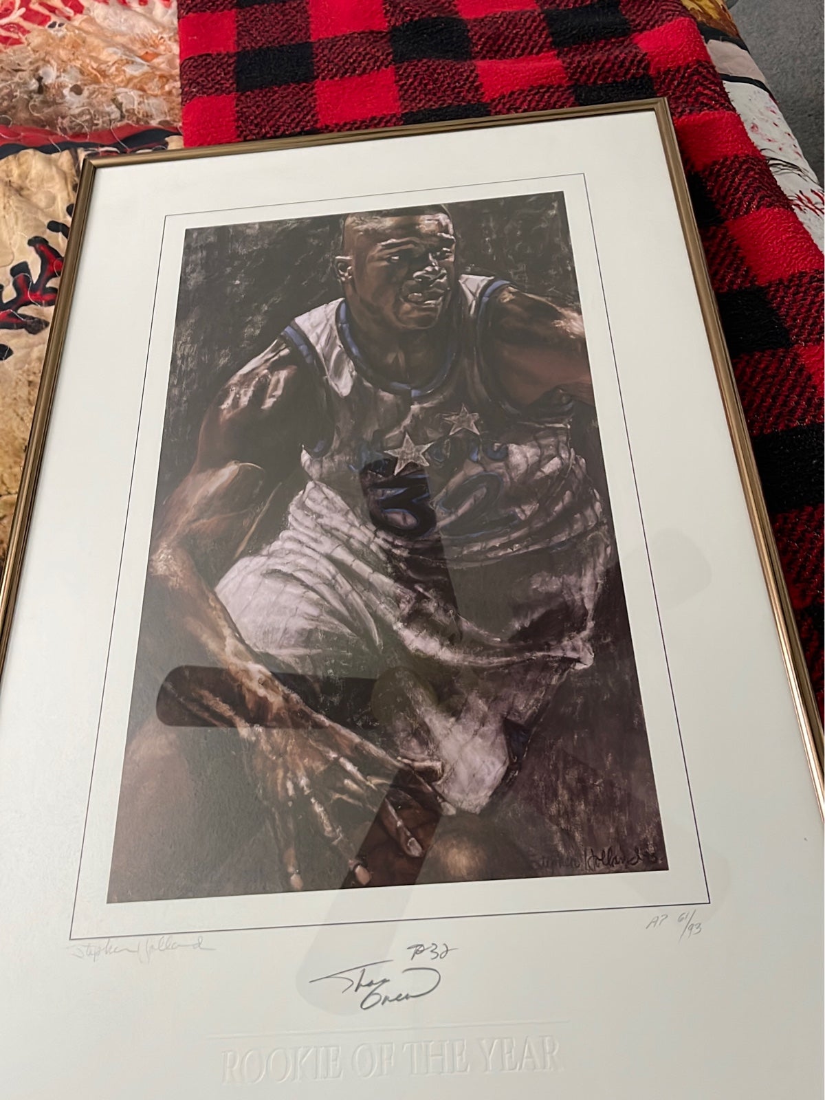 Large framed picture signed Shaq