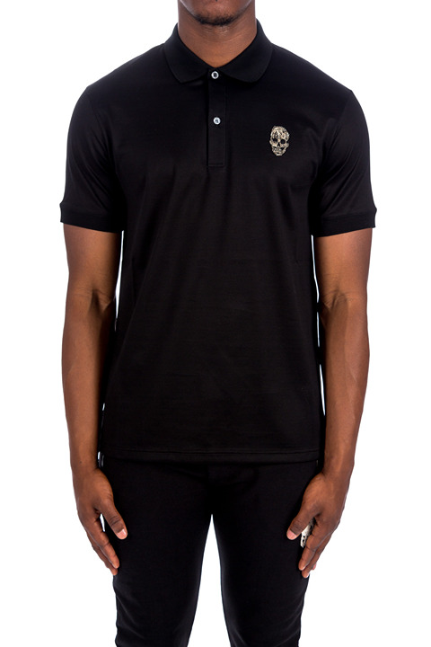ALEXANDER MCQUEEN Beaded Skull Embellished Polo Shirt made in Italy MSRP $560 VC10889 ALEXANDER MCQUEEN Beaded Skull Embellished Polo Shirt made in Italy MSRP $560 VC10889