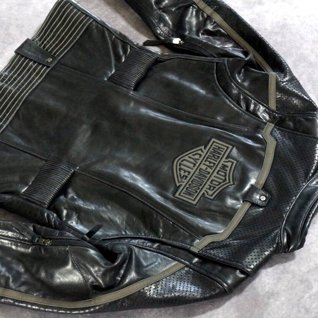 Harley Davidson Women Hairpin Reflective Black Leather Biker Jacket L 98029-18VW