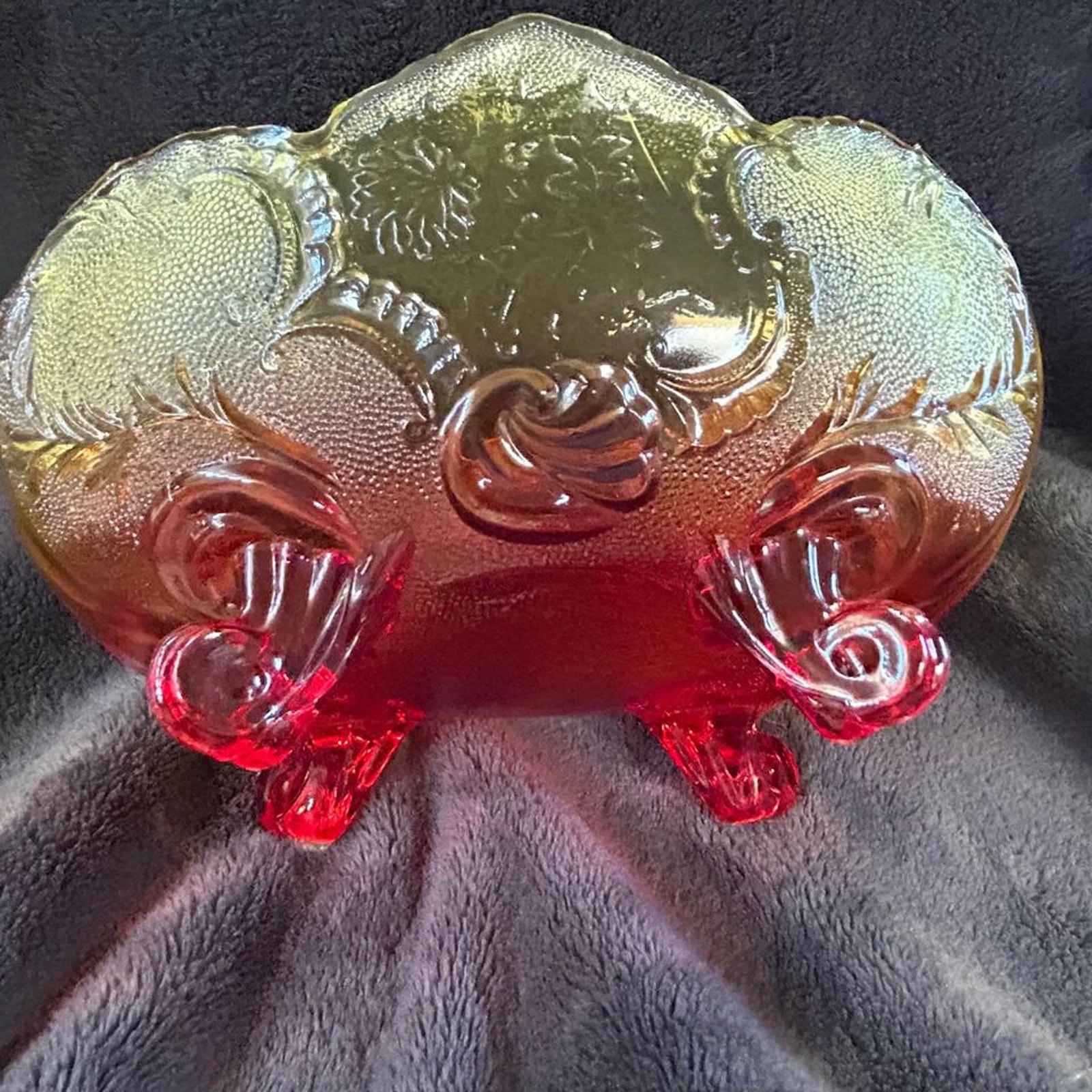 1960s Vintage Jeannette Lombardi Amberina Oval Glass Bowl