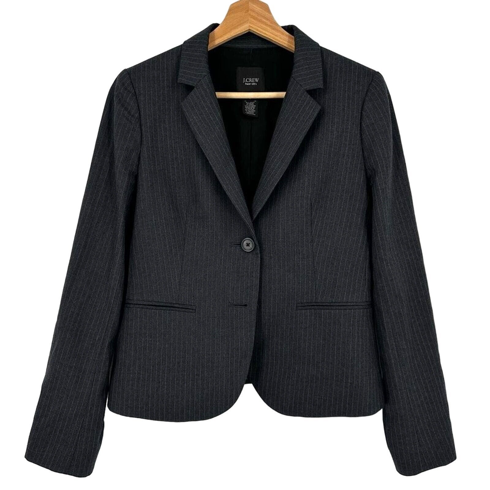 J. Crew Super 120‎ Gray Wool Pinstripe Blazer Size 4