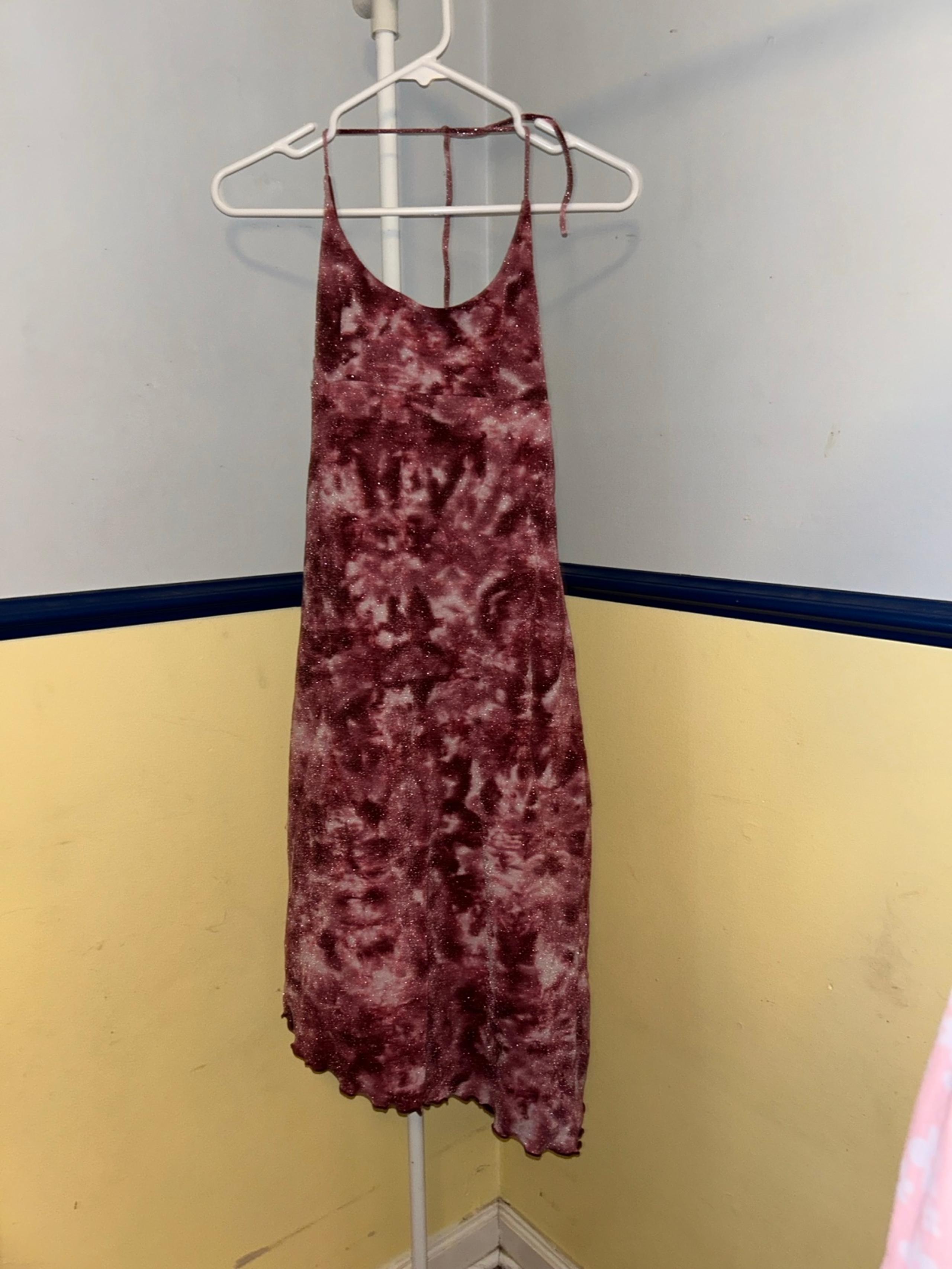 Guess Jeans Medium Red Purple White Marble Glitter Sparkle Halter Body Con Dress