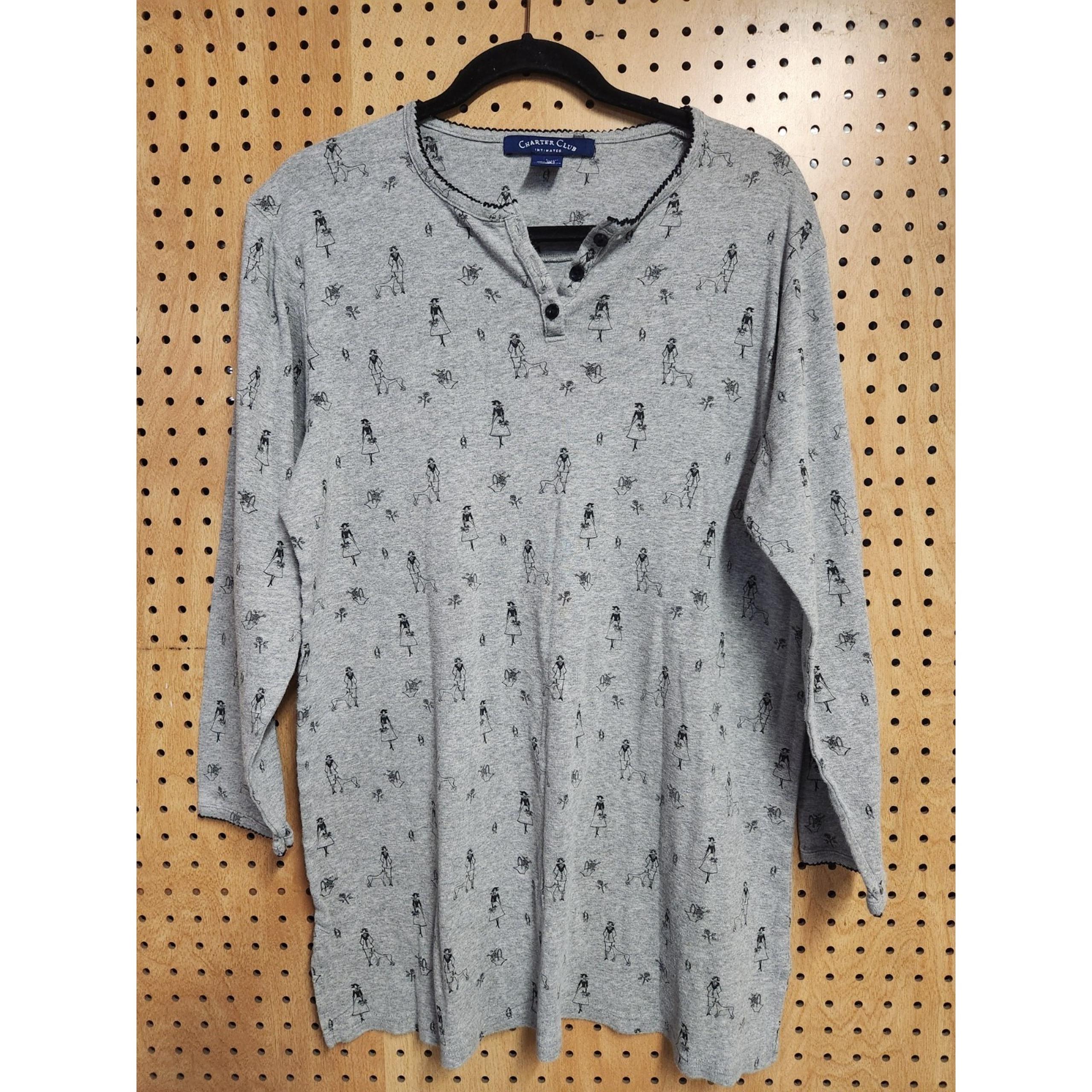 Woman's Charter Club Gray Large Sleep Shirt LS Lady w/flowers/dogs Intimates