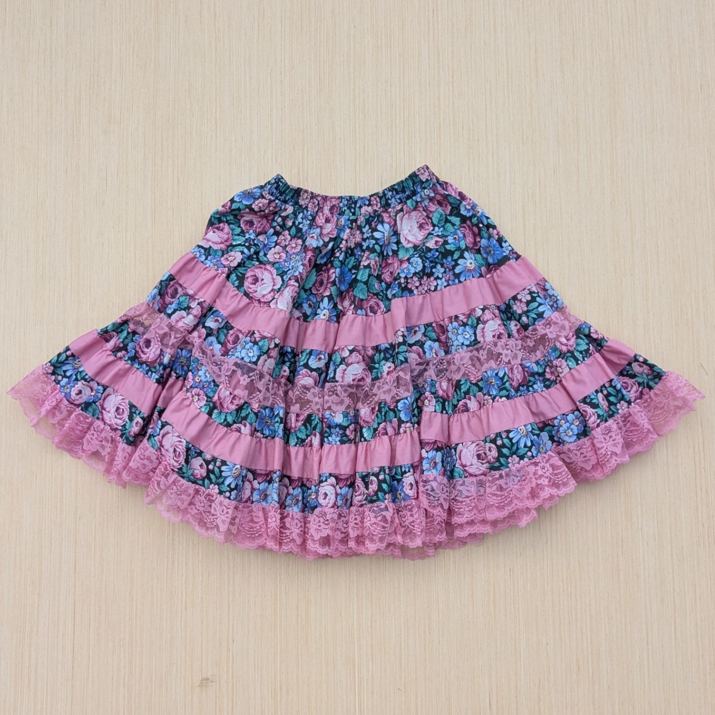 Vintage Malco Modes Floral Pink Lace Full Circle Square Dance Skirt Womens Small