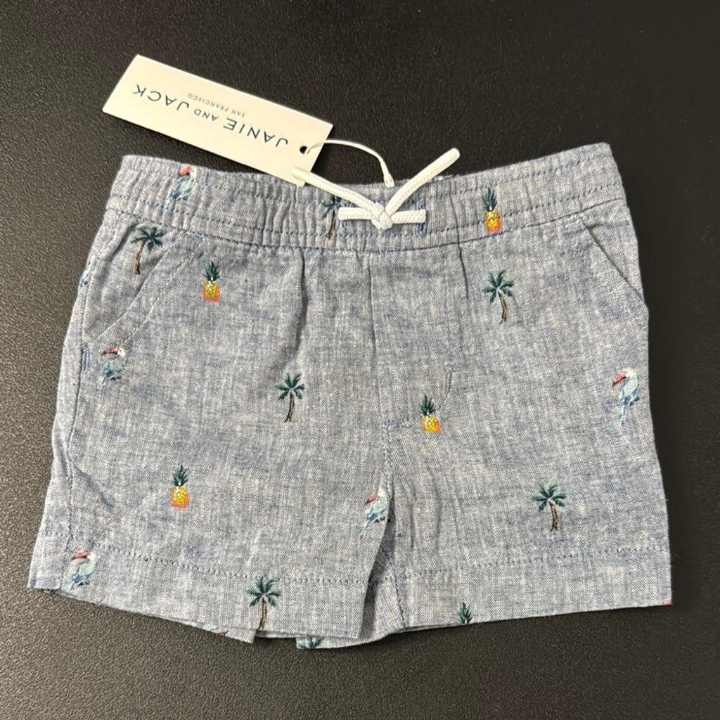 Janie and Jack Chambray Shorts Tropical Embroidery Baby Boys 0-3 Months New NWT