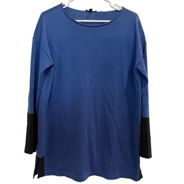 Eileen Fisher Sweater Womens XS Cotton-Silk Blue Colorblock Tunic Luxe Lagenlook