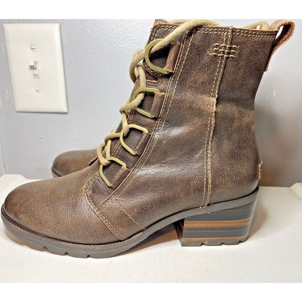 Women's Sorel CATE Lace Boot Brown sz 8 Waterproof Combat