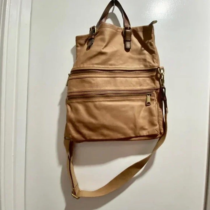 New Fossil Men Large Cognac Genuine Leather Crossbody Postman Messenger Bag