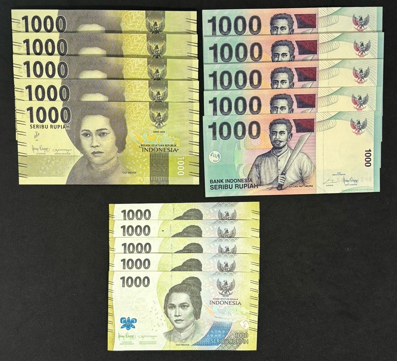 Indonesia Rupiah Banknote UNC 20016-2022 (3 Set of 5 = 15 pcs)