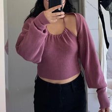 Matching Set Knit Halter Tank Top + Bolero Sweater Cover Pink (Medium)