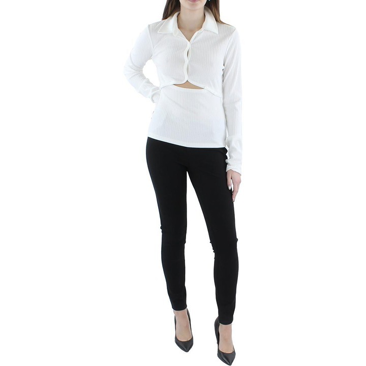 Helmut Lang Women's Ribbed Knit Collar Button Detail Polo Top Shirt XXS B4HP