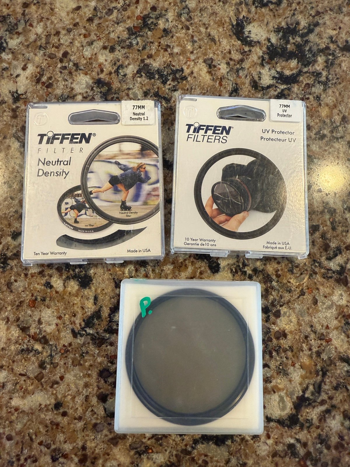 Tiffen 77mm filter 3 pack (UV, Neutral Density 1.2, Circular Polarizer)