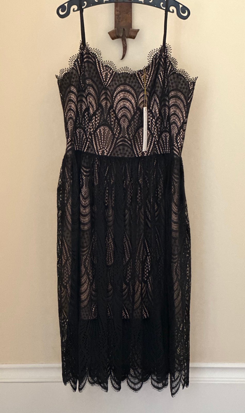 NEW! Dress the Population black lace spaghetti strap DRESS XL