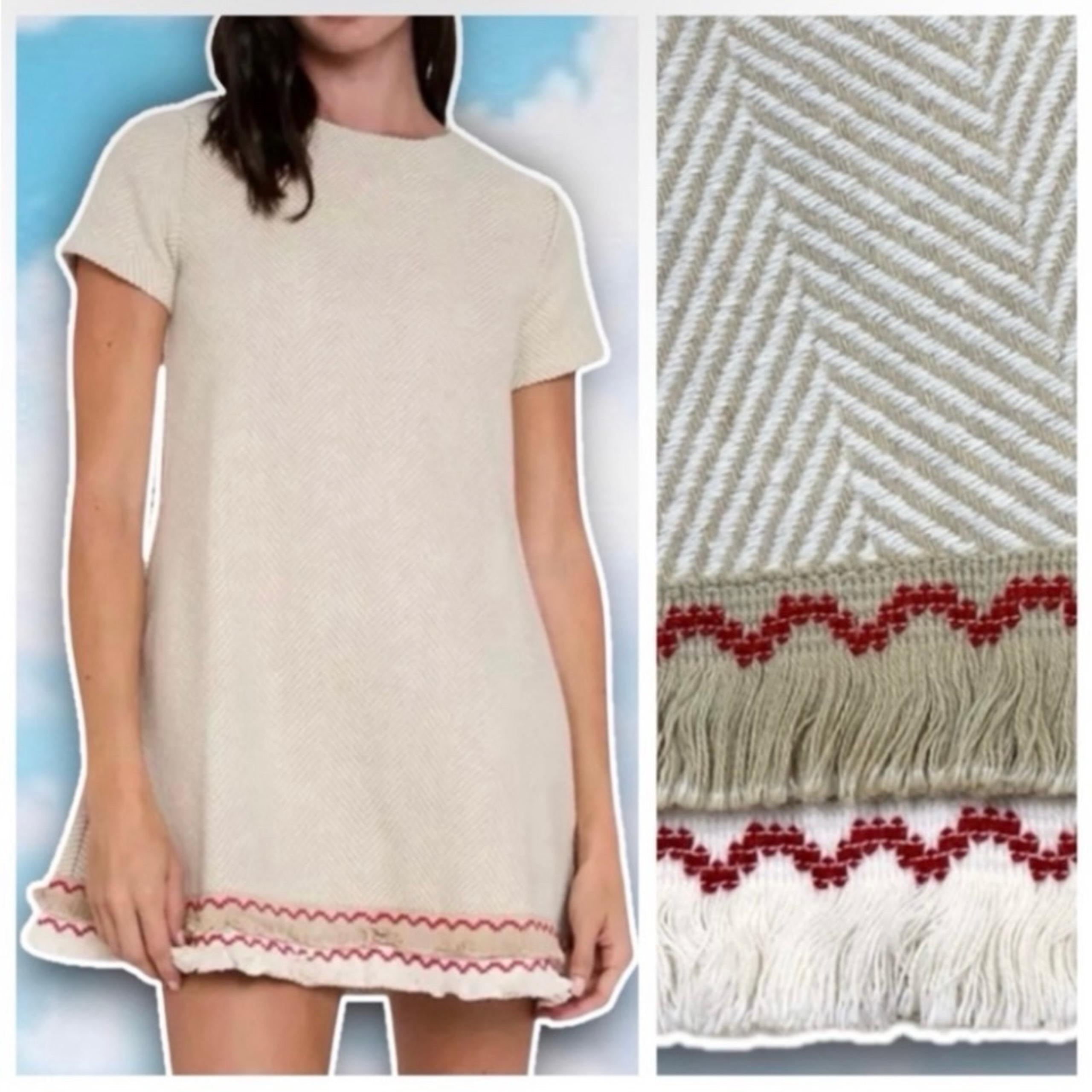XS NWT FREE THE ROSES Anthro Herringbone Tweed Fringe Hem A-Line Mini Dress Boho