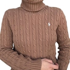 Vintage Ralph Lauren Sport Brown Turtleneck Cableknit Pullover Sweater Sz Large