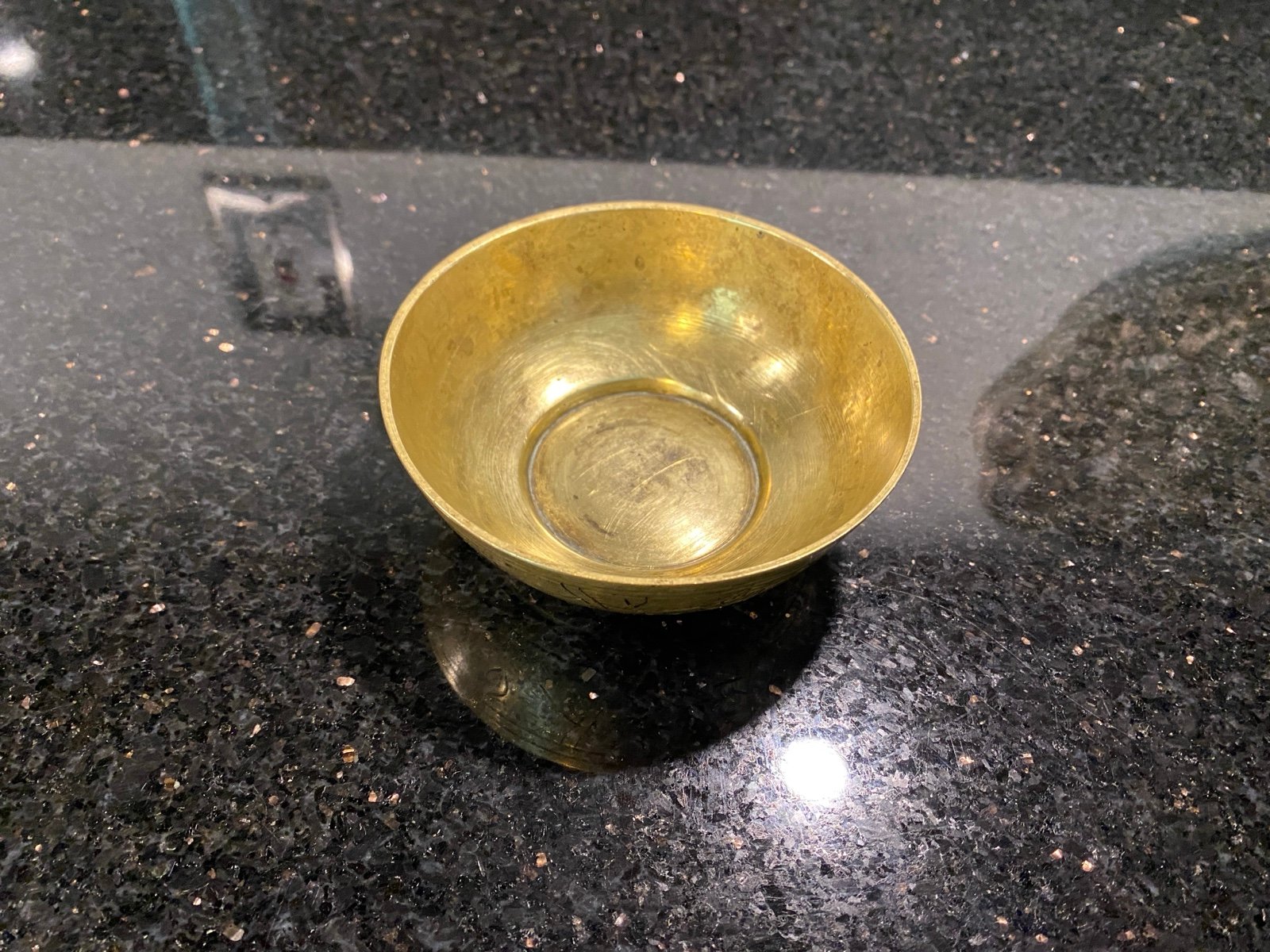 Vintage Egyptian Themed Carved Brass Bowl 4”x1.5”