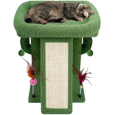 WK Desert Cactus Cat Tree with Condo and Scratch Post Hammock Hanging Ball, Gree