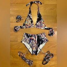 Liquid Trip O-Ring Bra Top & Strappy High-Waist Bottom Rave Set Small