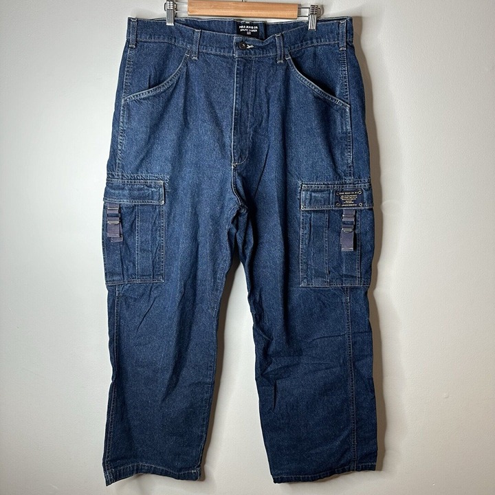 Vintage Ralph Lauren Polo Jeans Co Cargo Pant 38x30 Blue Denim Cargo Y2K Baggy