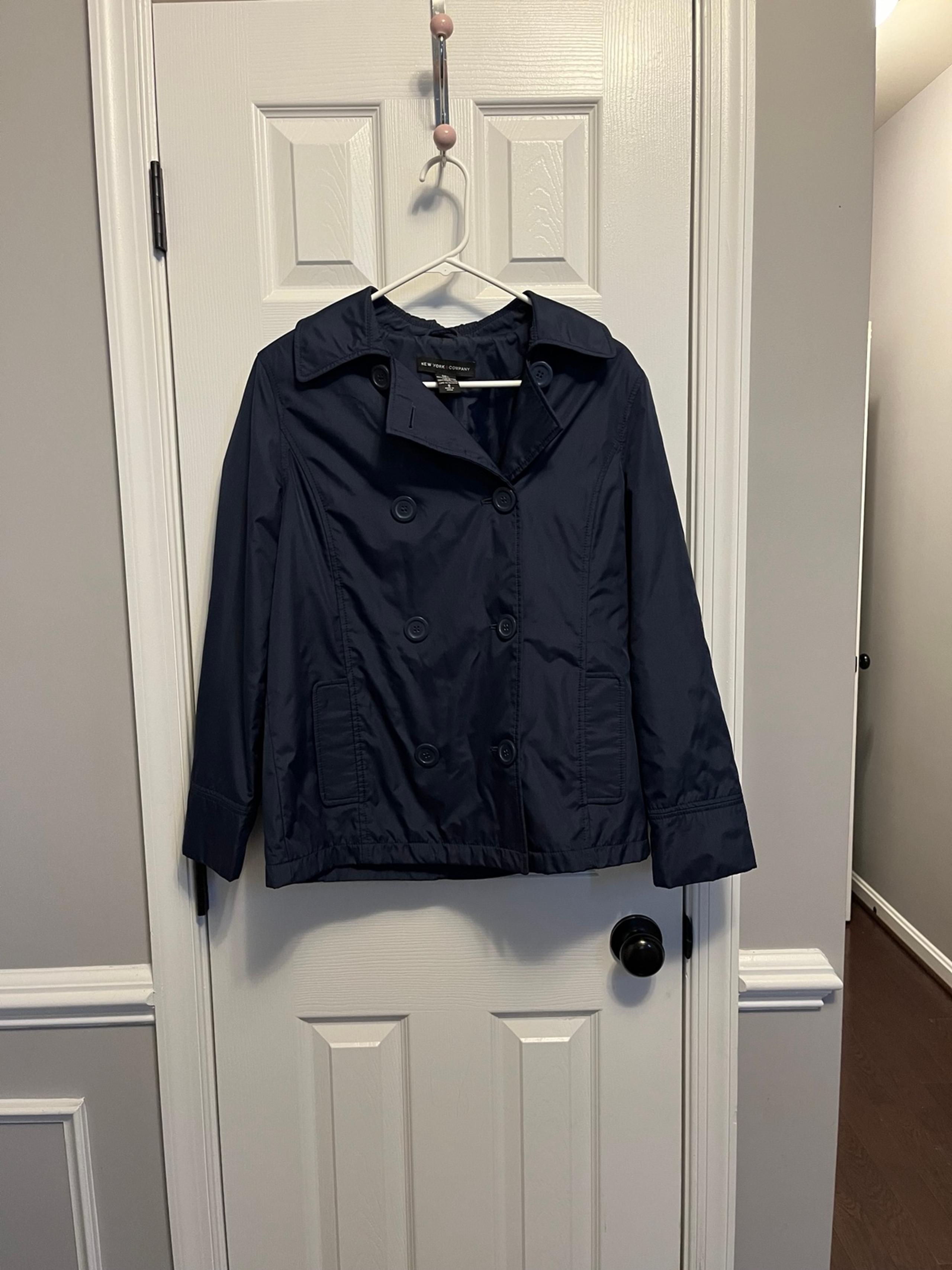 New York & Company Womens Jacket S Navy Blue Double Breasted Lined Collared